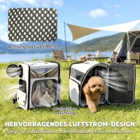 PawHut Dierentransporttas met wieltjes inklapbare transportbox voor honden katten tot 5 kg, ademende trolley Grijs(m-7)