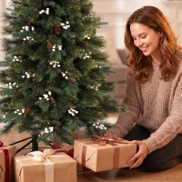 HOMCOM 5ft Artificial Christmas Tree, Fir Hinged Xmas Tree with 490 Branch Tips, Foldable Metal Stand, Easy Assembly, Green(m-12)