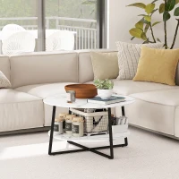 HOMCOM Two-Tier Marble-Effect Coffee Table - White/Black(m-8)