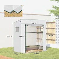 Outsunny Serre de jardin murale adossée avec 1 porte enroulable, bâche PE renforcée, 2 fenêtres, dim. 196L x 77l x 197/178H cm(m-3)