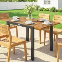 Outsunny Mesa de Jardín Extensible 120/80x70 cm Estructura de Acero y Tablero de Madera de Acacia para 4-6 Personas Natural(m-10)
