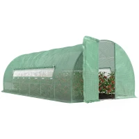 Outsunny Large Polytunnel Walk In Greenhouse, Plant Gardening Tunnel Green House with Metal Hinged Door, Galvanised Steel Frame & Mesh Windows, Green (3 x 6 m)(m-1)