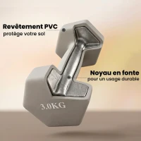 SPORTNOW Lot de 3 Paires d'Haltères Hexagonaux Antidérapants 18 kg en Fonte, Revêtement PVC, avec Support en Bois, Gris Clair(m-6)