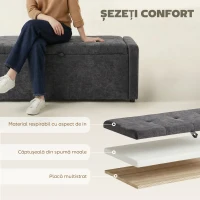 HOMCOM, Bancă de depozitare, suport pentru picioare, Material textil cu efect de in, 122 x 48 x 44 cm, Gri Închis(m-5)