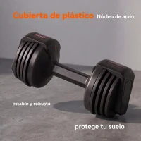 SPORTNOW Mancuerna Ajustable 11 kg Set 5 en 1 con Sistema Ajuste Rápido Bloqueo de Seguridad Agarre Antideslizante y Base(m-6)