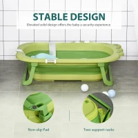 HOMCOM Baby Bath Tub for Toddler Kids Infant Ergonomic Foldable Secure Non-Slip Portable with Baby Cushion for 0-3 Years Green(m-7)