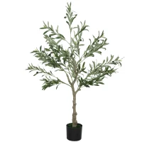 HOMCOM 4ft/ 120cm Decorative Artificial Plant, Silk Olive Tree with 450 Leaves and 20 Olive Fruits in Pot, Fake Plant for Home, Office, Living Room, Indoor Decor(m-1)