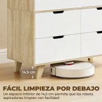 HOMCOM Armario Dormitorio Moderno con Puertas Correderas Barra para Colgar Estantes Ajustables y 4 Cajones Roble y Blanco(m-8)