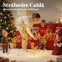 Outsunny Set 3 reni luminoși de Crăciun pentru exterior, 120 cm, 200 LED-uri alb cald, 8 moduri de iluminare, timer, maro(m-4)
