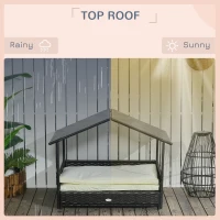 PawHut Extendable Elevated Dog Bed, Rattan Dog House, with Water-Resistant Roof, Removable Cushion, Cream(m-6)