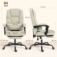 HOMCOM Bürostuhl mit tierfreundlichem Kunstleder-Bezug, Fußstütze, höhenverstellbar, rollbar, Beige(m-3)