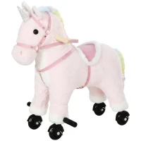 AIYAPLAY Cheval à Monter pour Enfant, Cheval à Roulettes en Peluche avec Effets Sonores, pour 1 à 3 Ans, Charge Max. 40kg, Rose(m-18)