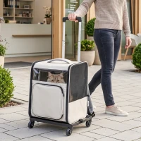 PawHut Sac de Transport pour Chat 2-en-1 à Roulettes Pliable Extensible Ventilé Soutien Lombaire Respirant 34x28x43cm Gris(m-10)