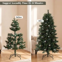 HOMCOM 5ft Artificial Christmas Tree, Fir Hinged Xmas Tree with 490 Branch Tips, Foldable Metal Stand, Easy Assembly, Green(m-7)