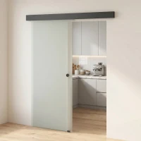 HOMCOM Ușă Glisantă de Interior din Sticlă Temperată Sablată cu Șină Silențioasă, Ghidaj, Kit Feronerie, Transparentă(m-8)