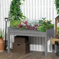 Outsunny Raised Bed for Garden, Wooden Elevated Planter Box with Bed Liner, for Flower Vegetable Herb, Dark Grey(m-2)