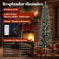 HOMCOM Árbol de Navidad Estrecho Nevado con 170 Luces LED Bicolor 180 cm 351 Ramas Ignífugo 11 Modos Mando a Distancia Verde(m-5)