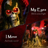 Outsunny Halloween Animated Skeleton with Glowing LED Eyes, Half-Body Scary Halloween Decorations, Battery Operated, Indoor Party Props(m-4)