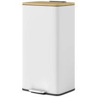HOMCOM Poubelle de Cuisine 20L, Poubelle avec Pédale, Couvercle en Bambou à Fermeture Douce, Seau Intérieur Amovible, Blanc(m-12)