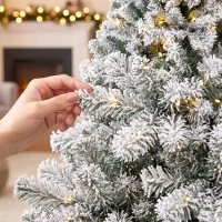 HOMCOM Árbol de Navidad Nevado con 240 Luces LED Blanco Cálido 200 cm 850 Ramas Ignífugas Abatibles Base Metálica Plegable(m-12)