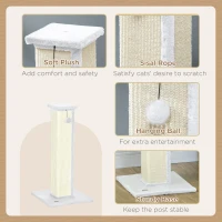 PawHut 81cm Cat Scratcher, Vertical Full Scratcher w/ Natural Sisal Rope, Hanging Ball, Soft Plush - White(m-5)