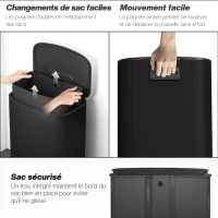HOMCOM Poubelle cuisine 50L, poubelle à pédale, seau intérieur amovible, couvercle à fermeture douce, 45,1x36,5x62,6cm, noir(m-7)