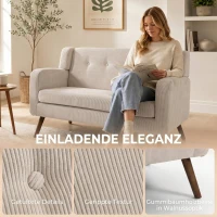 HOMCOM Sofa 2-osobowa 118 cm z wyglądem sztruksu, pikowanie z guzikami Wygodna nowoczesna sofa tapicerowana z drewnianymi nogami do małych pomieszczeń(m-7)