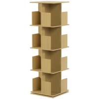 HOMCOM Bibliothèque Rotative à 4 Niveaux, Étagère Rangement avec 16 Compartiments, 39 x 39 x 128,3 cm, Chêne