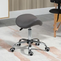 HOMCOM Cosmetic Stool 360° Rotate Height Adjustable Salon Massage Spa Chair Hydraulic Rolling Faux Leather Saddle Stool, Grey(m-10)