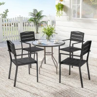 Outsunny Lot de 4 Chaises de Jardin Empilables HDPE Effet Bois avec Accoudoirs Résistant aux Intempéries 52x51x90cm Noir(m-10)