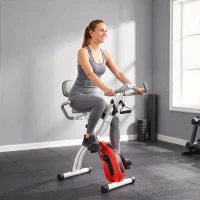 SPORTNOW 4-In-1 Folding Exercise Bike with Resistance Bands, Bluetooth App, 8-Level Magnetic Resistance, LCD Display, Orange(m-2)