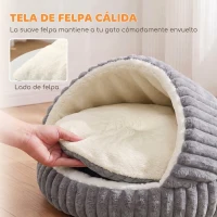 PawHut Cama para Gatos Cueva para Gatitos con Base Antideslizante y Cojín Lavable para Interior 50x50x32 cm Gris(m-5)