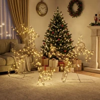 Outsunny Lot de 3 Rennes Lumineux Noël Extérieur 120 cm, Cerf Lumineux Noël avec 200 LED Blanc Chaud, 8 Modes et Minuterie(m-8)