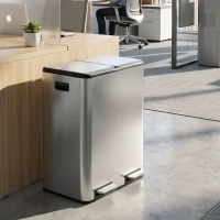 HOMCOM 2 x 30L Double Kitchen Bin, Stainless Steel Pedal Rubbish Bin with Dual Compartments, Soft Close Lids, Silver Tone(m-9)