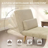 HOMCOM Schlafsessel 3-in-1, ausklappbarer Sessel aus Cord mit Schlaffunktion verstellbare Rückenlehne, Kissen, Beige(m-5)