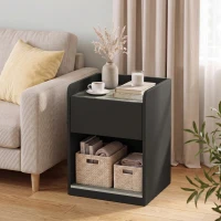 HOMCOM Modern Bedside Table, Slim Nightstand with Drawer, Shelf and Cable Holes, Black and Grey Wood Effect(m-13)