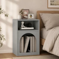 HOMCOM Mesa de Cabeceira Estreita com 2 Compartimentos Abertos, Design em Forma de Arco, 40x30x60 cm, Cinzento(m-9)