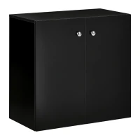 HOMCOM 2 Tier Bookcase, Wooden Storage Cabinet with 2 Doors, Freestanding Sideboard for Living Room, Home Office and Study, Black(m-1)