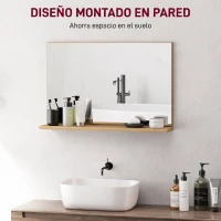 kleankin Espejo de Baño de Pared con Estante Abierto Estilo Moderno para Entrada Pasillo 60x12x40 cm Madera Natural(m-4)