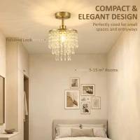 HOMCOM Crystal Ceiling Light with 57 Crystal Strands, Ceiling Light with Mounting Plate for Hallway, Gold Tone(m-4)