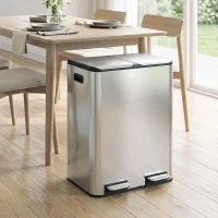 HOMCOM 2 x 30L Double Kitchen Bin, Stainless Steel Pedal Rubbish Bin with Dual Compartments, Soft Close Lids, Silver Tone(m-8)