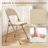 HOMCOM Lot de 4 chaises pliantes et portables intérieur avec assises et dossiers rembourrés en velours, cadre en acier, beige(m-5)