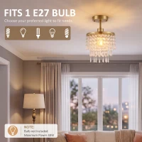 HOMCOM Crystal Ceiling Light with 57 Crystal Strands, Ceiling Light with Mounting Plate for Hallway, Gold Tone(m-6)