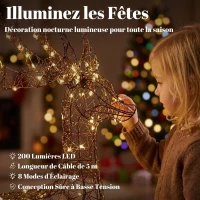 Outsunny Lot de 3 Rennes Lumineux Noël Extérieur 120 cm, Cerf Lumineux Noël avec 200 LED Blanc Chaud, 8 Modes et Minuterie(m-5)