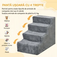 PawHut Scară portabilă pentru câini cu 4 trepte, din material catifelat detașabil și placaj, 60x35x44 cm, gri(m-4)