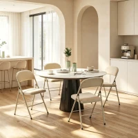 HOMCOM Lot de 4 chaises pliantes et portables intérieur avec assises et dossiers rembourrés en velours, cadre en acier, beige(m-9)