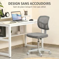 Vinsetto Chaise de Bureau Ergonomique Sans Accoudoirs, Fauteuil de Bureau Pivotant, Dossier Courbé en Maille et Roulettes, Gris(m-5)