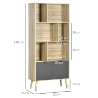 HOMCOM Modern Bookcase with Bottom Cabinet and 6 Open Shelves, Freestanding Bookshelf for Study Living Room Home Office, Natural and Dark Grey(m-3)