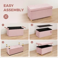 HOMCOM Velvet Upholstered Foldable Ottoman Footrest, Storage Ottoman Bench with Wood Legs for Living Room, Pink(m-6)