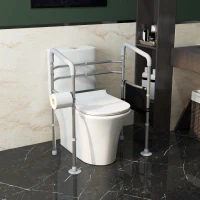HOMCOM Free Standing Toilet Frame, Height and Width Adjustable Toilet Safety Frame with Arms, 2 Additional Suction Cups, Storage for Elderly, Disabled, Handrail Grab Bar, 136kg Weight Capacity(m-2)